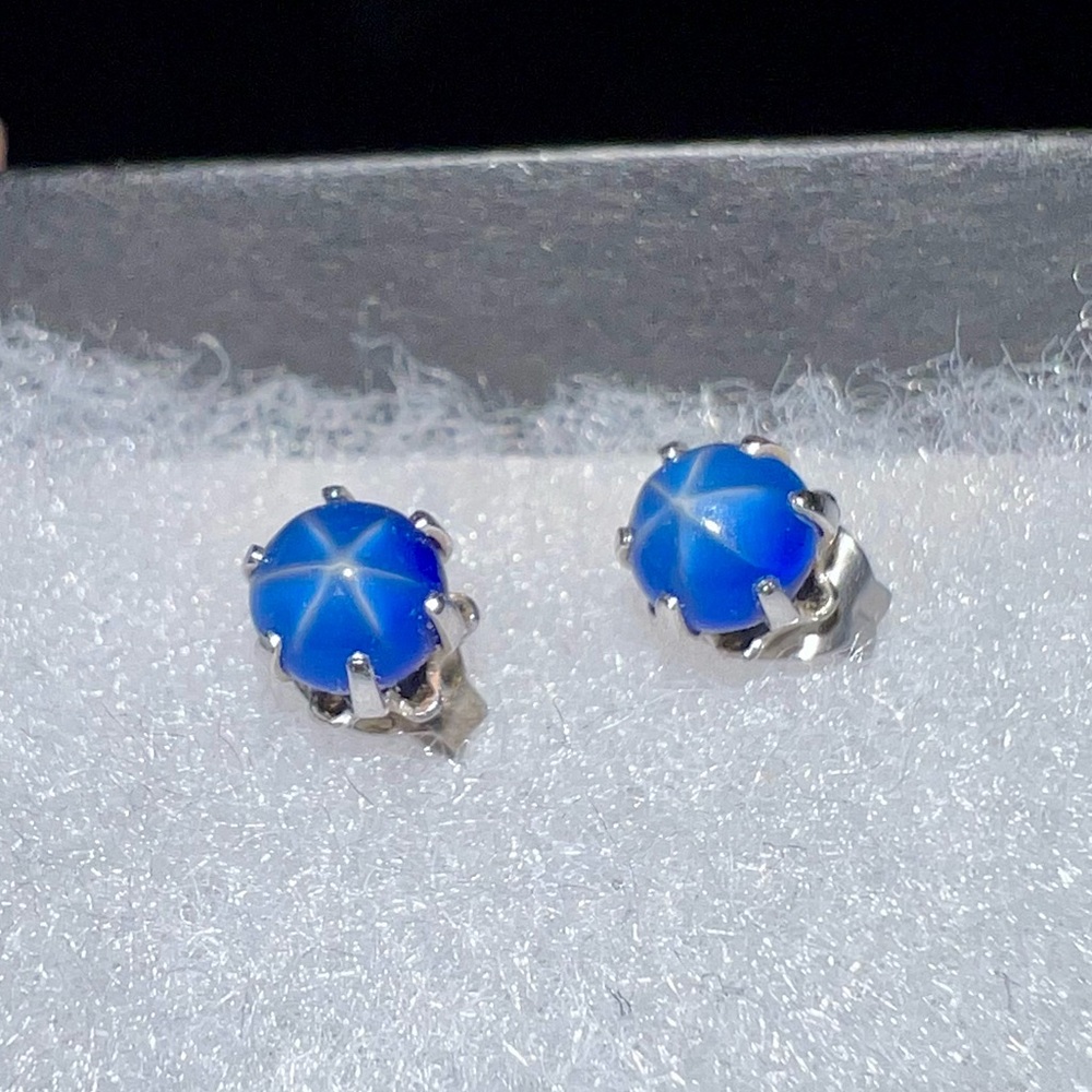 Blue Star Sapphire Stud Earrings - Unbranded